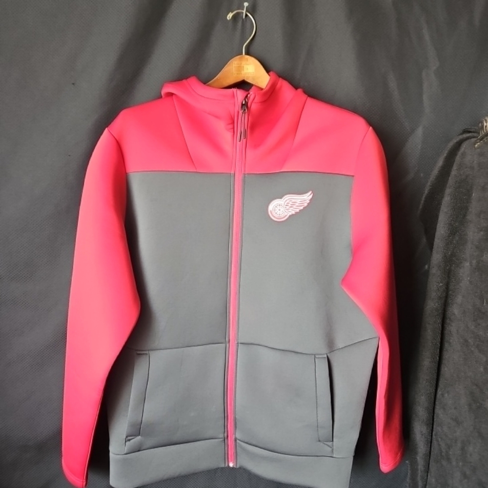 Detroit Red Wings Mens Antigua Red/Charcoal Protect Full-Zip‎ Hoodie Size Large
